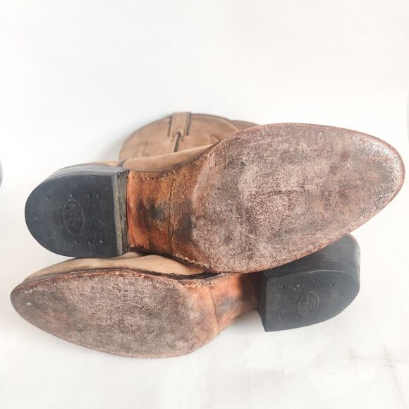 Vintage Abilene Western Cowboy Cowgirl Boots Nubuck Block Heel 8 Camel T… - Picture 10 of 13